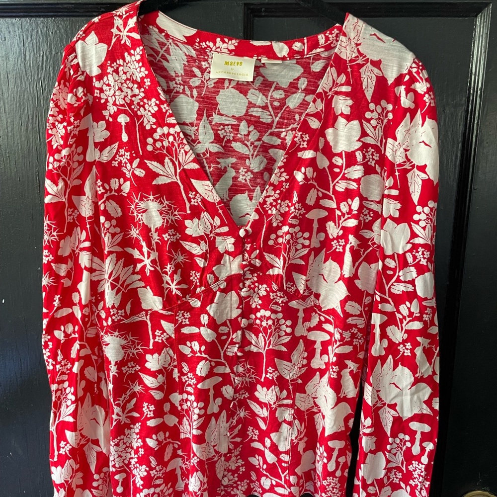 Maeve by Anthropologie red floral top